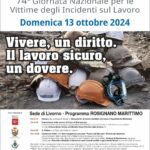 Domenica 13 ottobre 2024 unisciti a noi per un momento di riflessione e solidarietà in occasione della 74ª Giornata Nazionale per le Vittime degli Incidenti sul Lavoro.